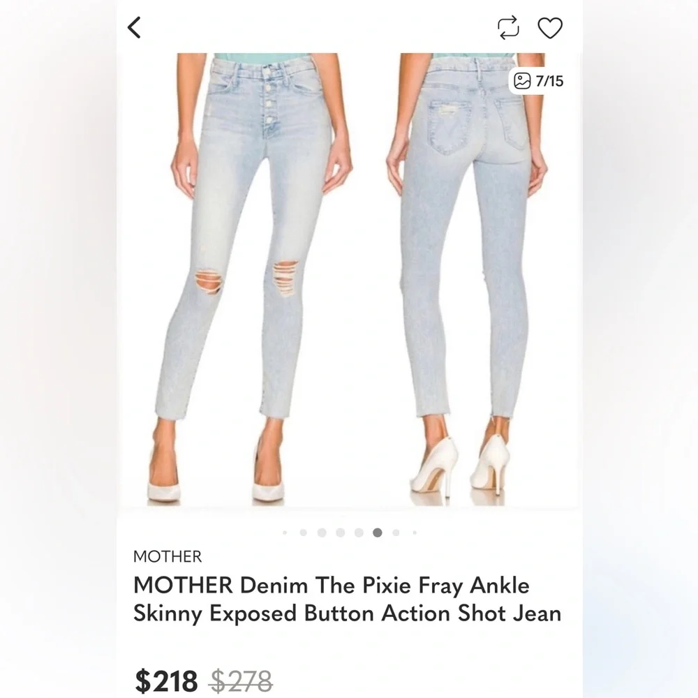 MOTHER Light Blue The Pixie Frayed Ankle Jeans